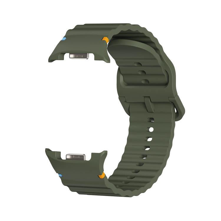 For Samsung Galaxy Watch8 40mm Diamond Bezel and Wavy Grain Stitched Color Buckle Silicone Watch Band(Army Green Silver) - Watch Bands by buy2fix | Online Shopping UK | buy2fix