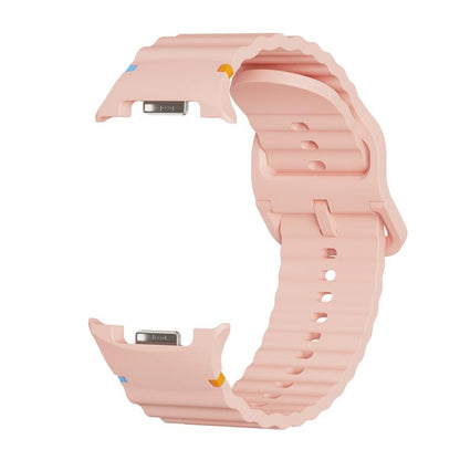 For Samsung Galaxy Watch8 44mm Speed Bezel and Wavy Grain Stitched Color Buckle Silicone Watch Band(Pink Silver) - Watch Bands by buy2fix | Online Shopping UK | buy2fix