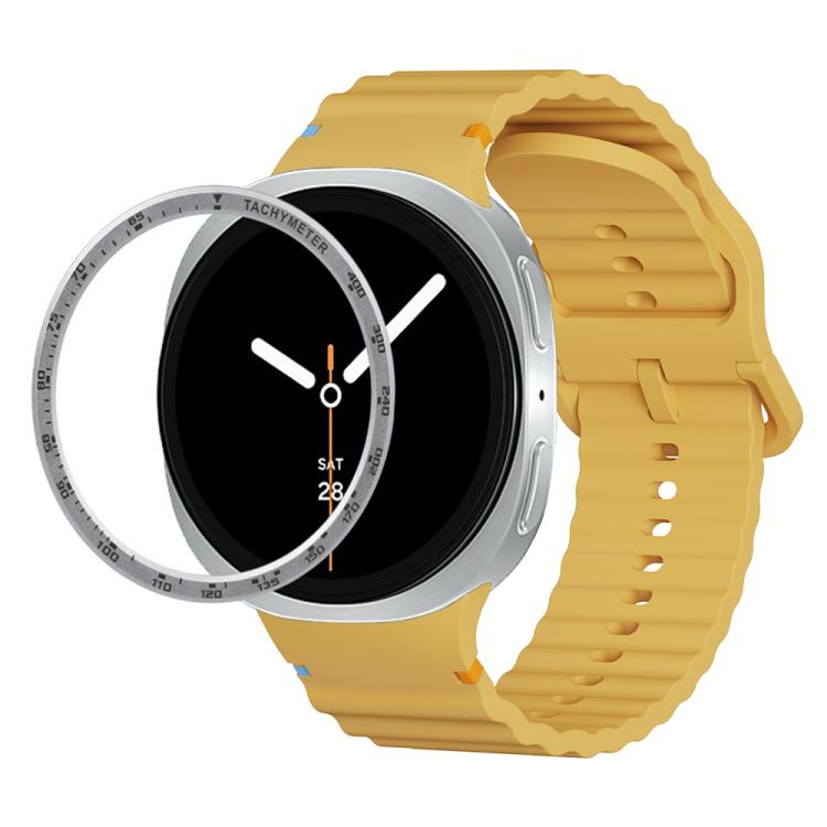 For Samsung Galaxy Watch8 40mm Speed Bezel and Wavy Grain Stitched Color Buckle Silicone Watch Band(Yellow Silver) - Watch Bands by buy2fix | Online Shopping UK | buy2fix