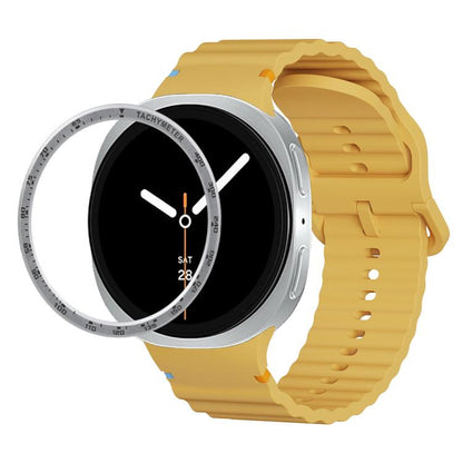 For Samsung Galaxy Watch8 40mm Speed Bezel and Wavy Grain Stitched Color Buckle Silicone Watch Band(Yellow Silver) - Watch Bands by buy2fix | Online Shopping UK | buy2fix