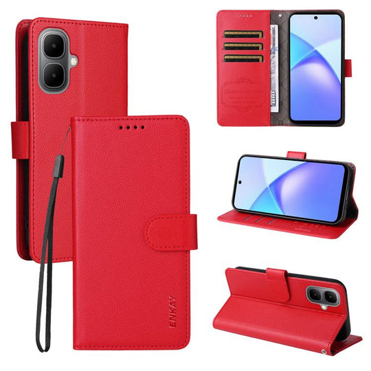 For Infinix Smart 10 4G ENKAY RFID Blocking Wallet Kickstand Litchi Texture Leather Phone Case(Red)