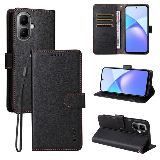 For Tecno Pop 10 / Spark go 2 ENKAY RFID Blocking Wallet Kickstand Litchi Texture Leather Phone Case(Black)