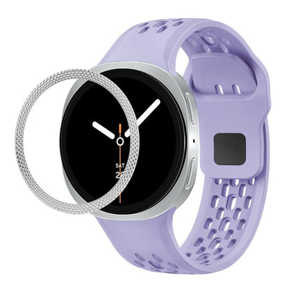 For Samsung Galaxy Watch8 44mm Rhombic Texture Bezel and Black Reverse Buckle Silicone Watch Band(Purple Silver) - Watch Bands by buy2fix | Online Shopping UK | buy2fix