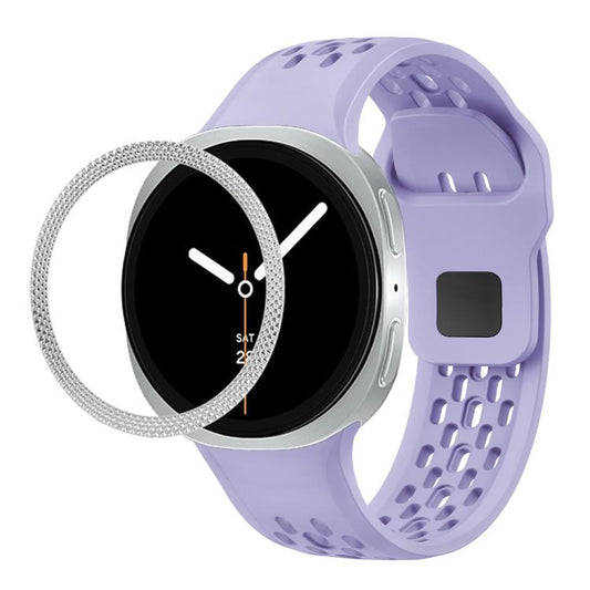 For Samsung Galaxy Watch8 44mm Rhombic Texture Bezel and Black Reverse Buckle Silicone Watch Band(Purple Silver) - Watch Bands by buy2fix | Online Shopping UK | buy2fix