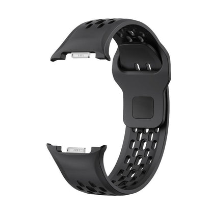 For Samsung Galaxy Watch8 44mm Rhombic Texture Bezel and Black Reverse Buckle Silicone Watch Band(Black Silver) - Watch Bands by buy2fix | Online Shopping UK | buy2fix