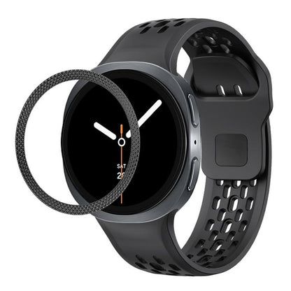 For Samsung Galaxy Watch8 44mm Rhombic Texture Bezel and Black Reverse Buckle Silicone Watch Band(Black Black) - Watch Bands by buy2fix | Online Shopping UK | buy2fix