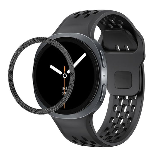 For Samsung Galaxy Watch8 44mm Rhombic Texture Bezel and Black Reverse Buckle Silicone Watch Band(Black Black) - Watch Bands by buy2fix | Online Shopping UK | buy2fix