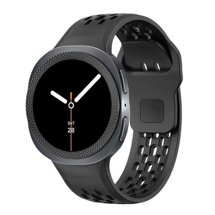 For Samsung Galaxy Watch8 44mm Rhombic Texture Bezel and Black Reverse Buckle Silicone Watch Band(Black Black) - Watch Bands by buy2fix | Online Shopping UK | buy2fix