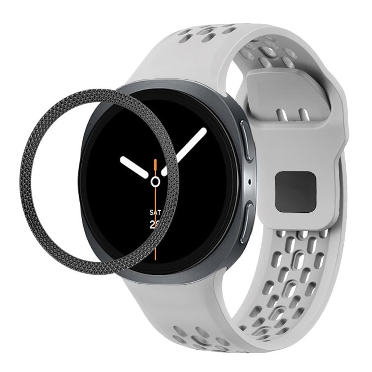 For Samsung Galaxy Watch8 44mm Rhombic Texture Bezel and Black Reverse Buckle Silicone Watch Band(Gray Black) - Watch Bands by buy2fix | Online Shopping UK | buy2fix