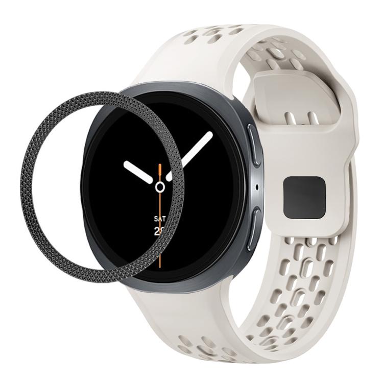 For Samsung Galaxy Watch8 44mm Rhombic Texture Bezel and Black Reverse Buckle Silicone Watch Band(Beige Black) - Watch Bands by buy2fix | Online Shopping UK | buy2fix