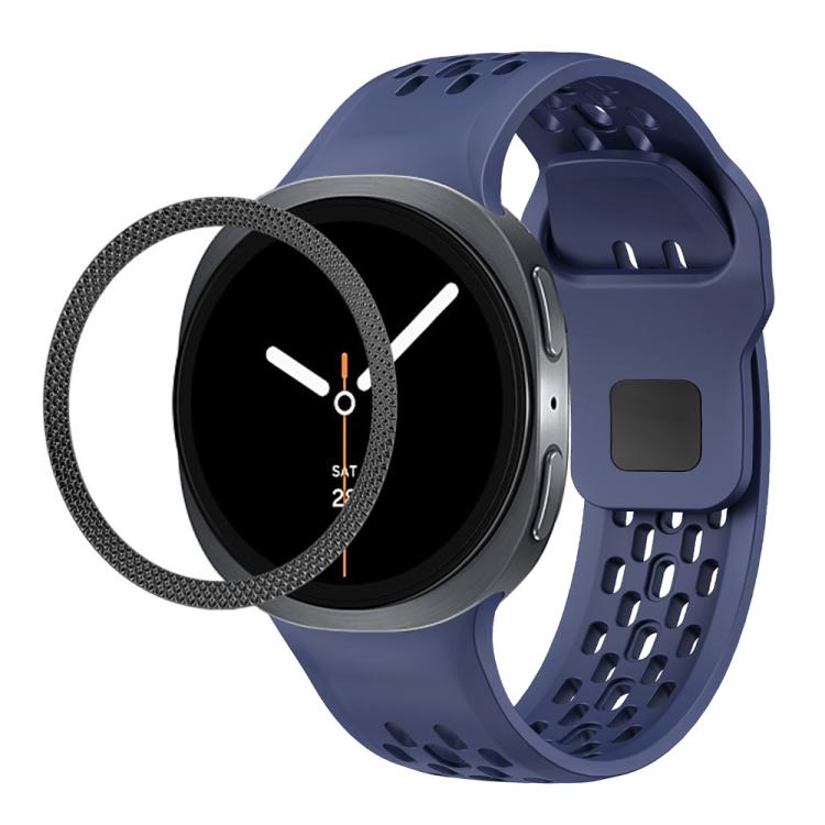 For Samsung Galaxy Watch8 44mm Rhombic Texture Bezel and Black Reverse Buckle Silicone Watch Band(Midnight Blue Black) - Watch Bands by buy2fix | Online Shopping UK | buy2fix