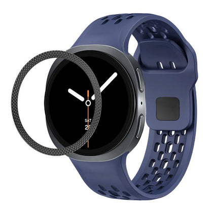 For Samsung Galaxy Watch8 44mm Rhombic Texture Bezel and Black Reverse Buckle Silicone Watch Band(Midnight Blue Black) - Watch Bands by buy2fix | Online Shopping UK | buy2fix