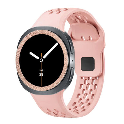 For Samsung Galaxy Watch8 44mm Rhombic Texture Bezel and Black Reverse Buckle Silicone Watch Band(Pink Rose Gold) - Watch Bands by buy2fix | Online Shopping UK | buy2fix