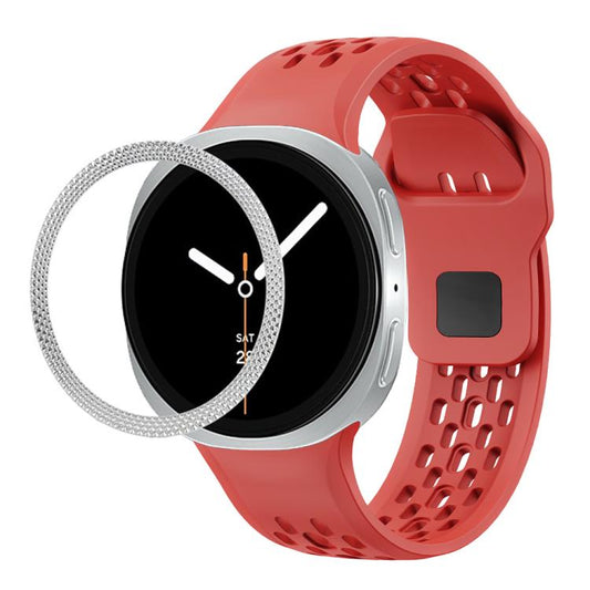 For Samsung Galaxy Watch8 40mm Rhombic Texture Bezel and Black Reverse Buckle Silicone Watch Band(Red Silver) - Watch Bands by buy2fix | Online Shopping UK | buy2fix