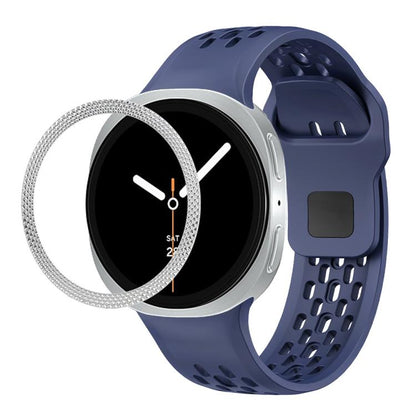For Samsung Galaxy Watch8 40mm Rhombic Texture Bezel and Black Reverse Buckle Silicone Watch Band(Midnight Blue Silver) - Watch Bands by buy2fix | Online Shopping UK | buy2fix