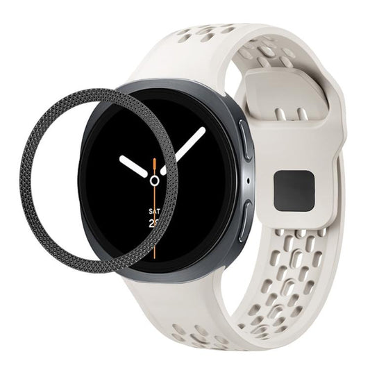 For Samsung Galaxy Watch8 40mm Rhombic Texture Bezel and Black Reverse Buckle Silicone Watch Band(Beige Black) - Watch Bands by buy2fix | Online Shopping UK | buy2fix