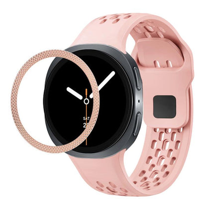 For Samsung Galaxy Watch8 40mm Rhombic Texture Bezel and Black Reverse Buckle Silicone Watch Band(Pink Rose Gold) - Watch Bands by buy2fix | Online Shopping UK | buy2fix