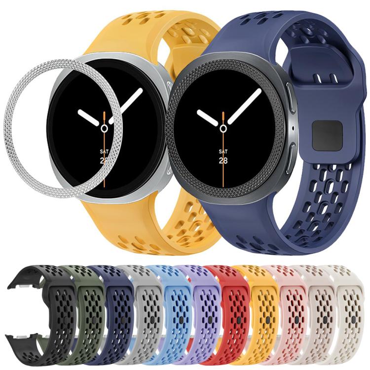 For Samsung Galaxy Watch8 44mm Rhombic Texture Bezel and Black Reverse Buckle Silicone Watch Band(Beige Black) - Watch Bands by buy2fix | Online Shopping UK | buy2fix