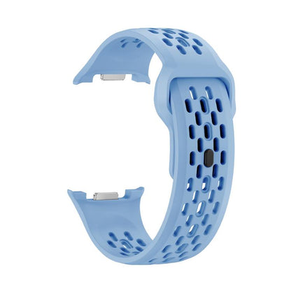 For Samsung Galaxy Watch8 44mm Diamond Bezel and Black Reverse Buckle Silicone Watch Band(Light Blue Silver) - Watch Bands by buy2fix | Online Shopping UK | buy2fix