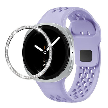 For Samsung Galaxy Watch8 40mm Diamond Bezel and Black Reverse Buckle Silicone Watch Band(Purple Silver) - Watch Bands by buy2fix | Online Shopping UK | buy2fix