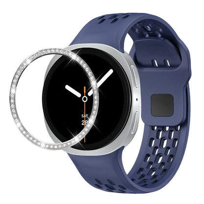 For Samsung Galaxy Watch8 40mm Diamond Bezel and Black Reverse Buckle Silicone Watch Band(Midnight Blue Silver) - Watch Bands by buy2fix | Online Shopping UK | buy2fix