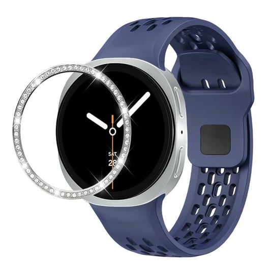 For Samsung Galaxy Watch8 40mm Diamond Bezel and Black Reverse Buckle Silicone Watch Band(Midnight Blue Silver) - Watch Bands by buy2fix | Online Shopping UK | buy2fix