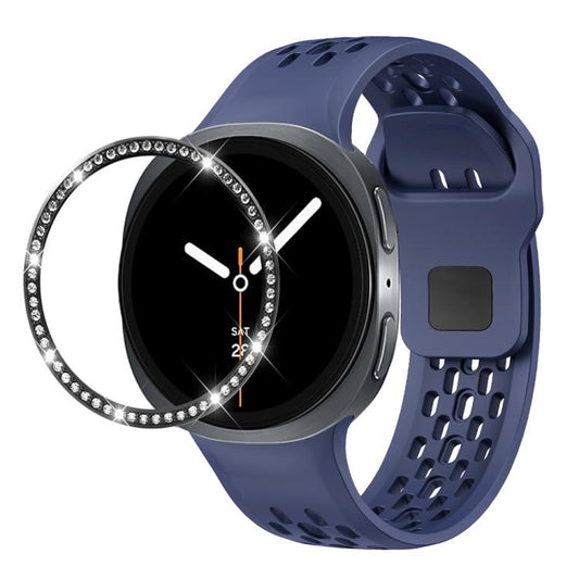 For Samsung Galaxy Watch8 40mm Diamond Bezel and Black Reverse Buckle Silicone Watch Band(Midnight Blue Black) - Watch Bands by buy2fix | Online Shopping UK | buy2fix