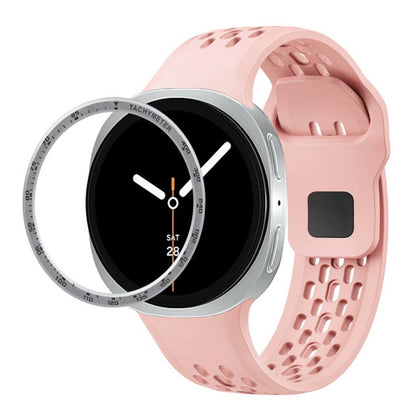 For Samsung Galaxy Watch8 44mm Speed Bezel and Black Reverse Buckle Silicone Watch Band(Pink Silver) - Watch Bands by buy2fix | Online Shopping UK | buy2fix