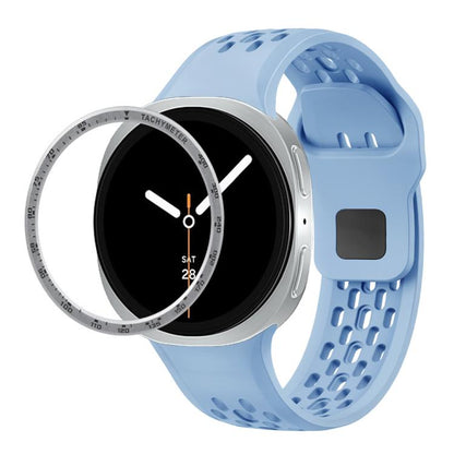For Samsung Galaxy Watch8 44mm Speed Bezel and Black Reverse Buckle Silicone Watch Band(Light Blue Silver) - Watch Bands by buy2fix | Online Shopping UK | buy2fix