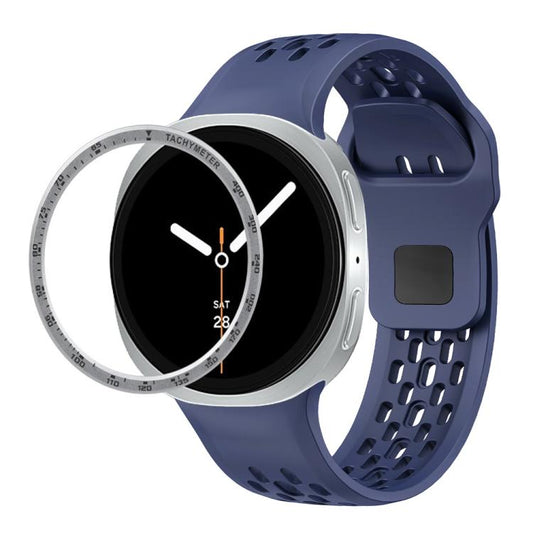 For Samsung Galaxy Watch8 44mm Speed Bezel and Black Reverse Buckle Silicone Watch Band(Midnight Blue Silver) - Watch Bands by buy2fix | Online Shopping UK | buy2fix