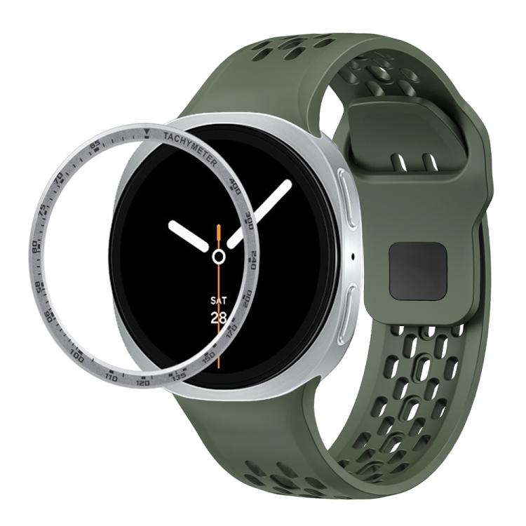 For Samsung Galaxy Watch8 44mm Speed Bezel and Black Reverse Buckle Silicone Watch Band(Army Green Silver) - Watch Bands by buy2fix | Online Shopping UK | buy2fix