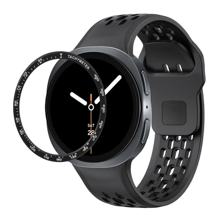 For Samsung Galaxy Watch8 44mm Speed Bezel and Black Reverse Buckle Silicone Watch Band(Black Black) - Watch Bands by buy2fix | Online Shopping UK | buy2fix