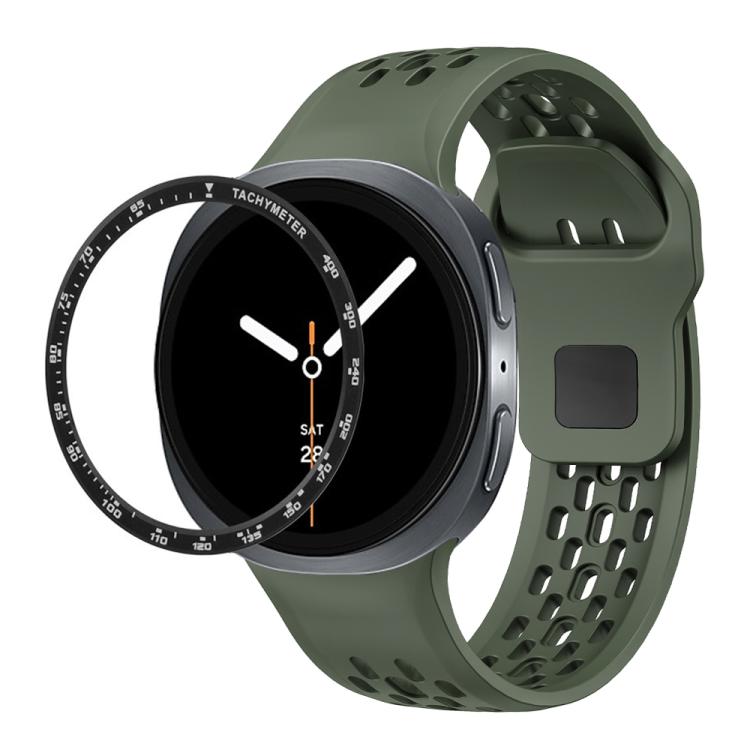 For Samsung Galaxy Watch8 44mm Speed Bezel and Black Reverse Buckle Silicone Watch Band(Army Green Black) - Watch Bands by buy2fix | Online Shopping UK | buy2fix