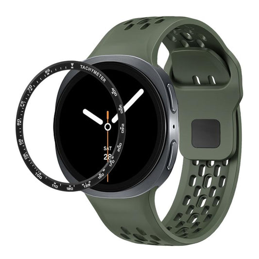 For Samsung Galaxy Watch8 44mm Speed Bezel and Black Reverse Buckle Silicone Watch Band(Army Green Black) - Watch Bands by buy2fix | Online Shopping UK | buy2fix