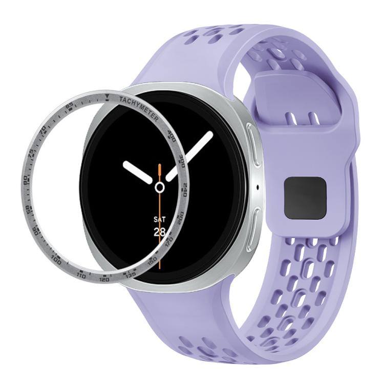 For Samsung Galaxy Watch8 40mm Speed Bezel and Black Reverse Buckle Silicone Watch Band(Purple Silver) - Watch Bands by buy2fix | Online Shopping UK | buy2fix