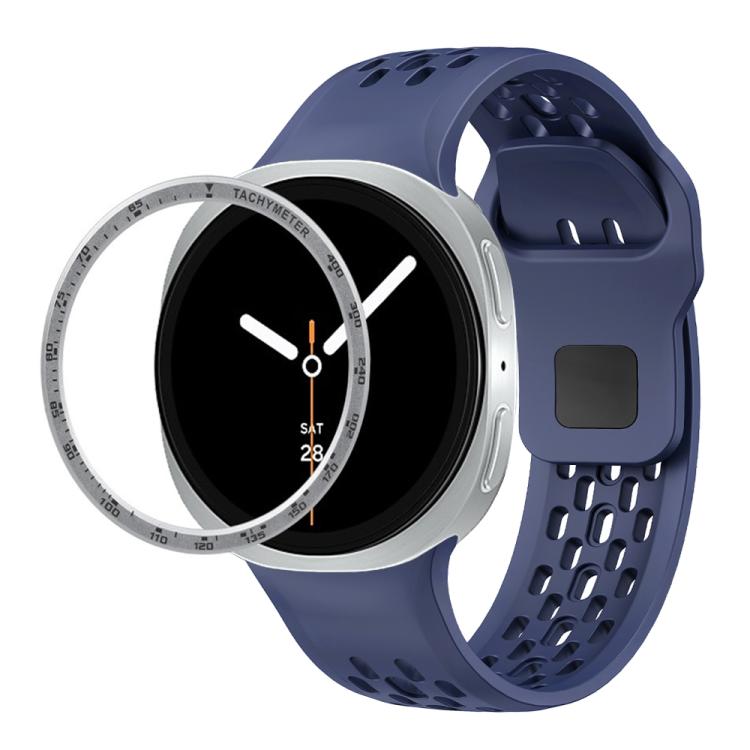 For Samsung Galaxy Watch8 40mm Speed Bezel and Black Reverse Buckle Silicone Watch Band(Midnight Blue Silver) - Watch Bands by buy2fix | Online Shopping UK | buy2fix