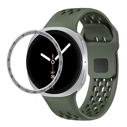 For Samsung Galaxy Watch8 40mm Speed Bezel and Black Reverse Buckle Silicone Watch Band(Army Green Silver) - Watch Bands by buy2fix | Online Shopping UK | buy2fix