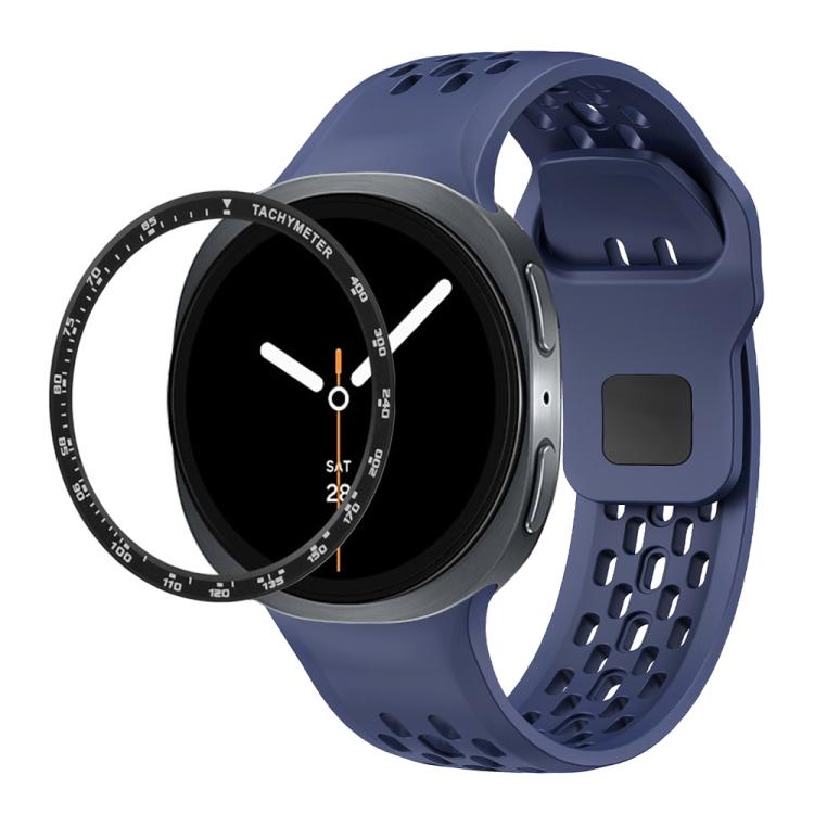 For Samsung Galaxy Watch8 40mm Speed Bezel and Black Reverse Buckle Silicone Watch Band(Midnight Blue Black) - Watch Bands by buy2fix | Online Shopping UK | buy2fix