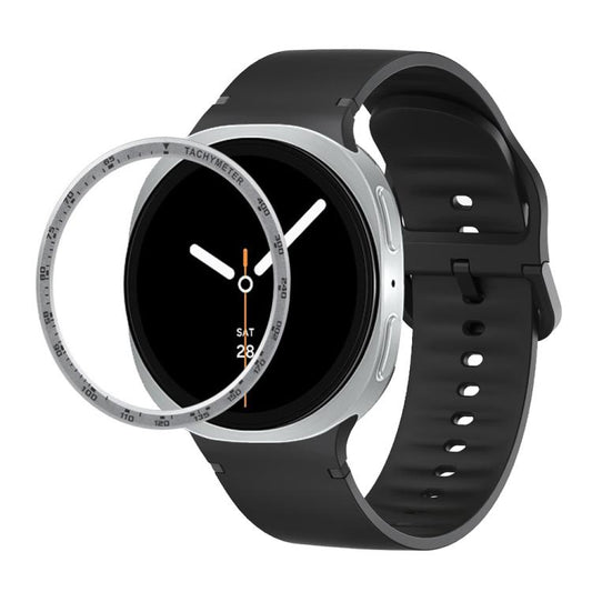 For Samsung Galaxy Watch8 44mm Speed Bezel and Solid Color Stitched Silicone Watch Band(Black Silver) - Watch Bands by buy2fix | Online Shopping UK | buy2fix