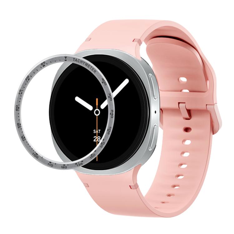 For Samsung Galaxy Watch8 40mm Speed Bezel and Solid Color Stitched Silicone Watch Band(Pink Silver) - Watch Bands by buy2fix | Online Shopping UK | buy2fix