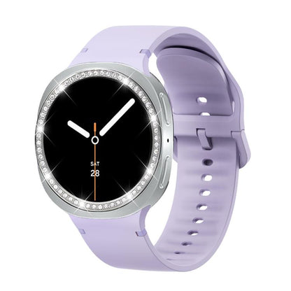 For Samsung Galaxy Watch8 44mm Diamond Bezel and Solid Color Stitched Silicone Watch Band(Official Purple Silver) - Watch Bands by buy2fix | Online Shopping UK | buy2fix