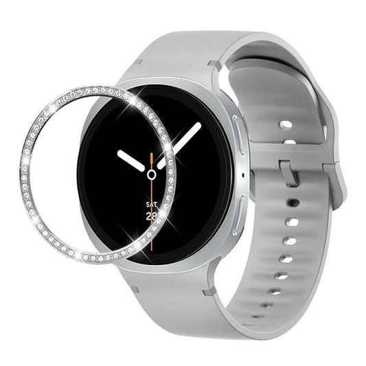 For Samsung Galaxy Watch8 44mm Diamond Bezel and Solid Color Stitched Silicone Watch Band(Gray Silver) - Watch Bands by buy2fix | Online Shopping UK | buy2fix