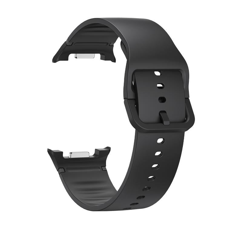 For Samsung Galaxy Watch8 44mm Diamond Bezel and Solid Color Stitched Silicone Watch Band(Black Black) - Watch Bands by buy2fix | Online Shopping UK | buy2fix