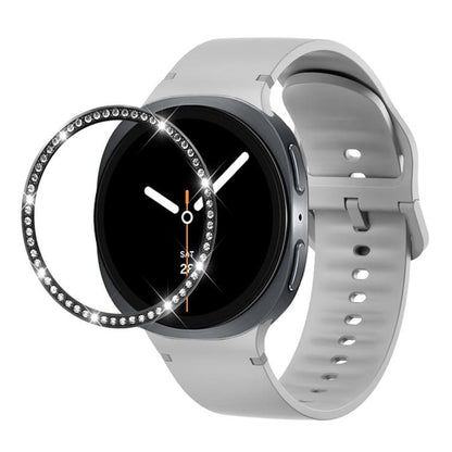 For Samsung Galaxy Watch8 44mm Diamond Bezel and Solid Color Stitched Silicone Watch Band(Gray Black) - Watch Bands by buy2fix | Online Shopping UK | buy2fix