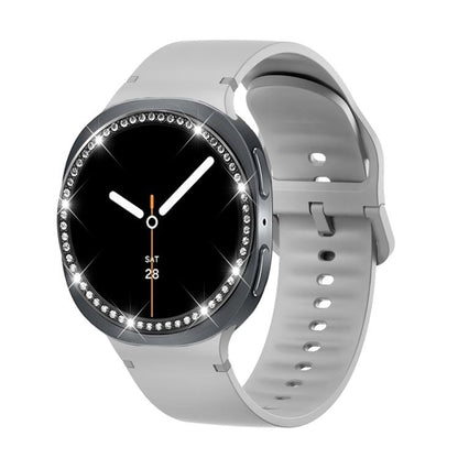 For Samsung Galaxy Watch8 44mm Diamond Bezel and Solid Color Stitched Silicone Watch Band(Gray Black) - Watch Bands by buy2fix | Online Shopping UK | buy2fix