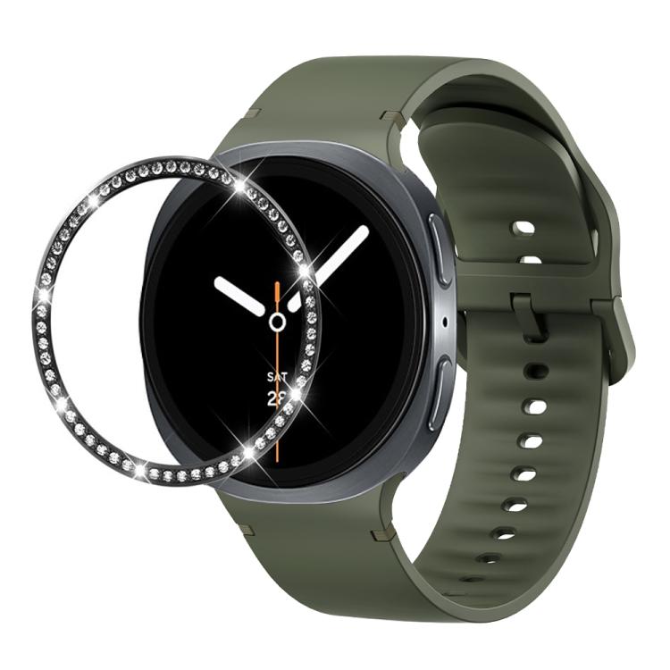 For Samsung Galaxy Watch8 44mm Diamond Bezel and Solid Color Stitched Silicone Watch Band(Army Green Black) - Watch Bands by buy2fix | Online Shopping UK | buy2fix