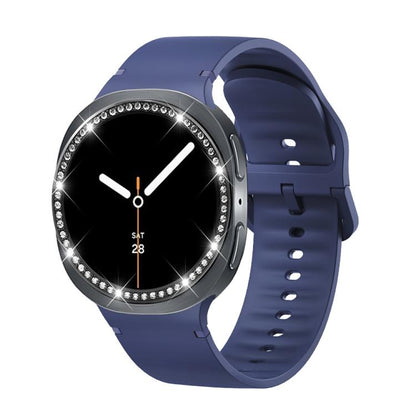 For Samsung Galaxy Watch8 44mm Diamond Bezel and Solid Color Stitched Silicone Watch Band(Midnight Blue Black) - Watch Bands by buy2fix | Online Shopping UK | buy2fix