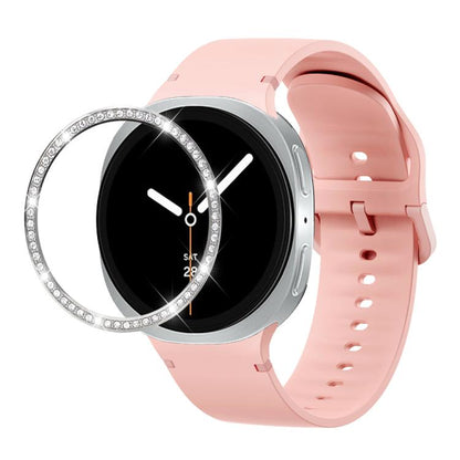 For Samsung Galaxy Watch8 40mm Diamond Bezel and Solid Color Stitched Silicone Watch Band(Pink Silver) - Watch Bands by buy2fix | Online Shopping UK | buy2fix