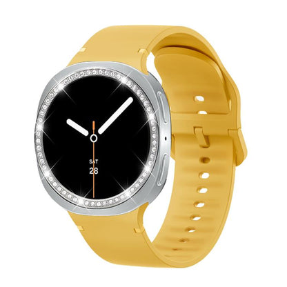 For Samsung Galaxy Watch8 40mm Diamond Bezel and Solid Color Stitched Silicone Watch Band(Official Yellow Silver) - Watch Bands by buy2fix | Online Shopping UK | buy2fix