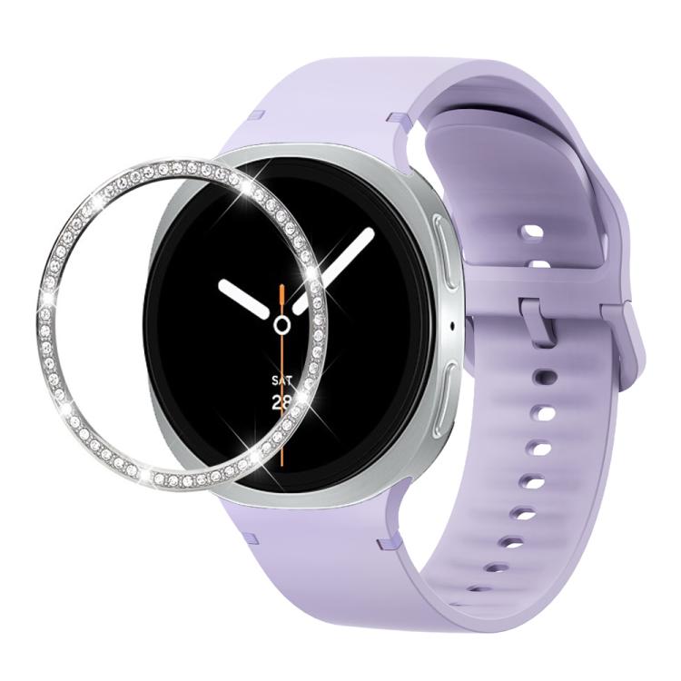 For Samsung Galaxy Watch8 40mm Diamond Bezel and Solid Color Stitched Silicone Watch Band(Official Purple Silver) - Watch Bands by buy2fix | Online Shopping UK | buy2fix